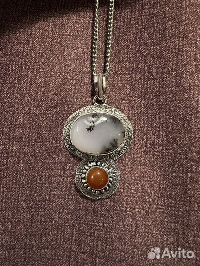 Кулон серебро опал