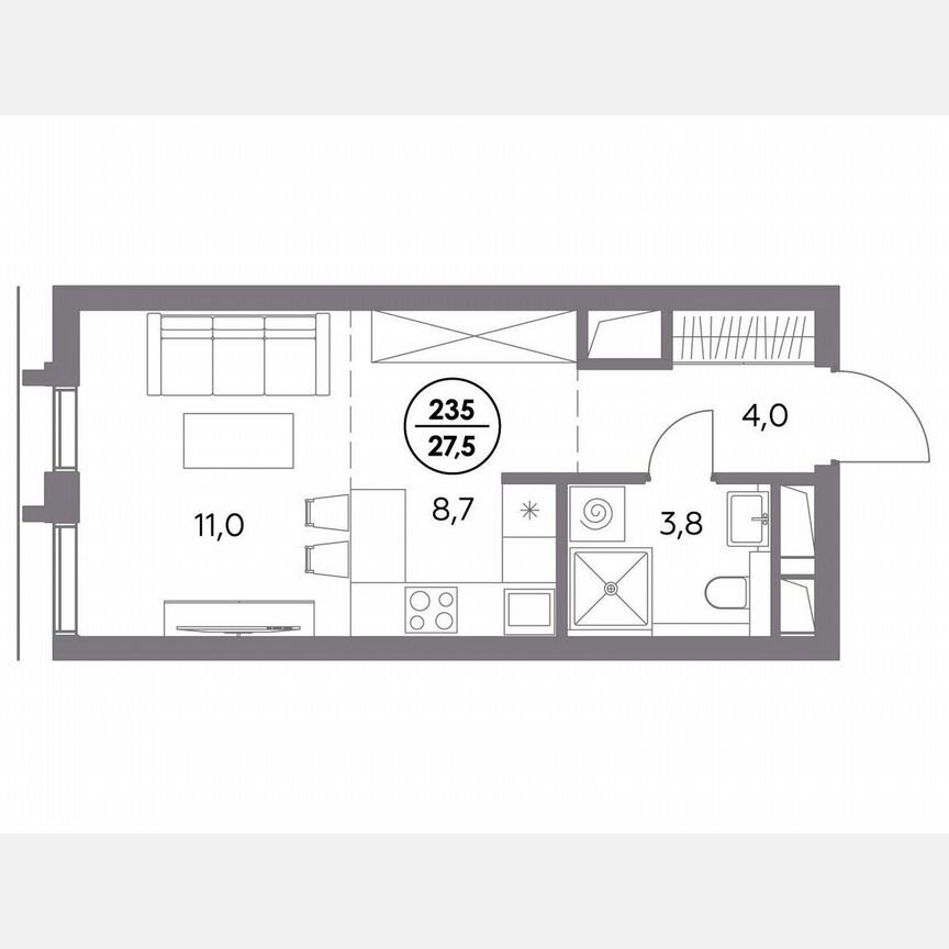 Квартира-студия, 27,5 м², 6/27 эт.