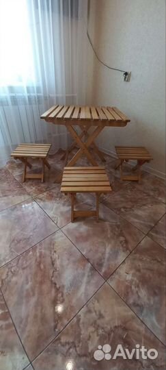 Стол кемпенговый (+3 стула) деревянный складной