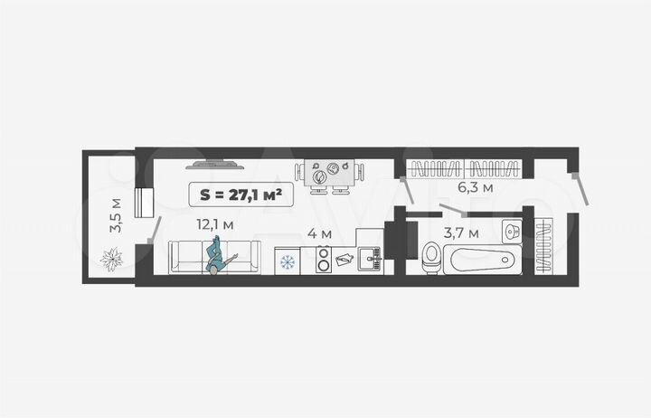 Квартира-студия, 28 м², 7/9 эт.