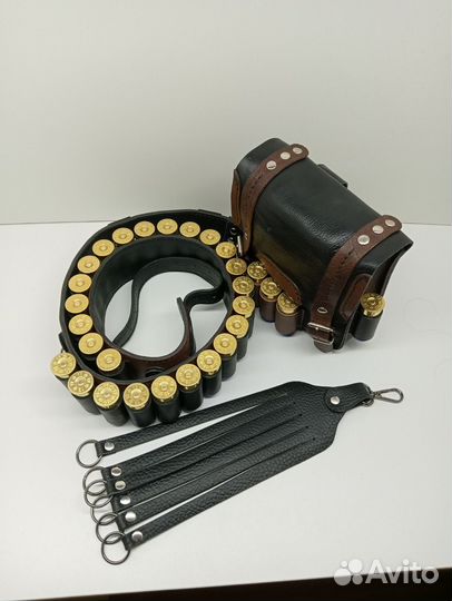 Патронташ с сумкой и подвесом из натуральной кожи