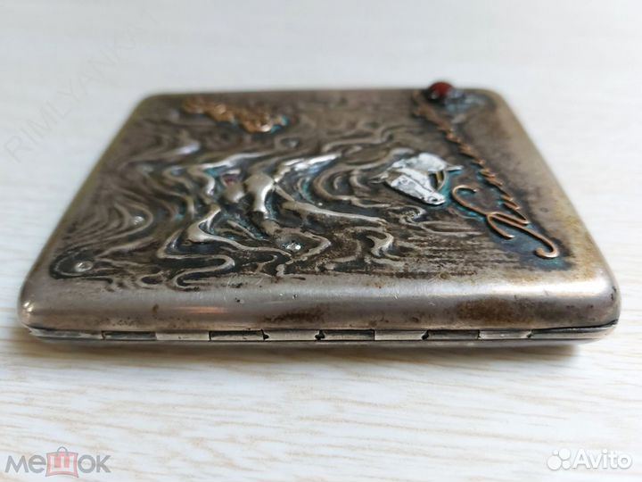 Портсигар, 19 век. серебро, золото, драг.камни