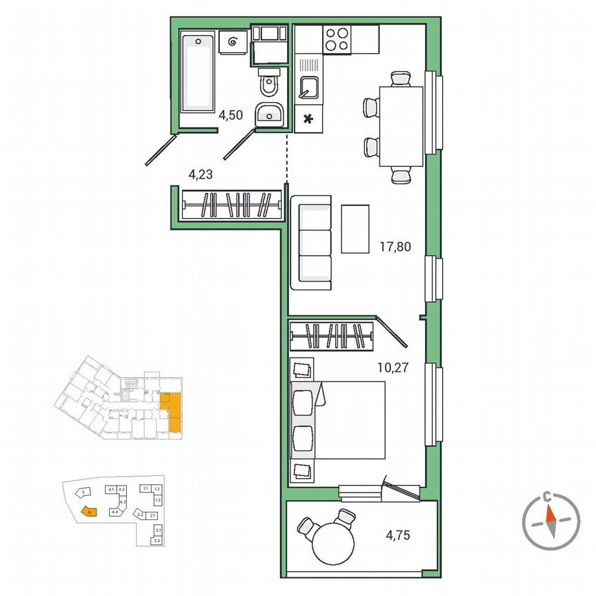 1-к. квартира, 39,2 м², 7/7 эт.