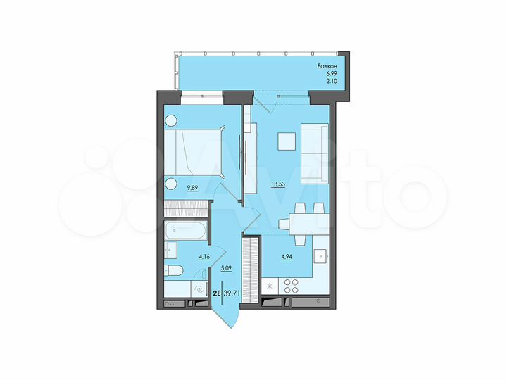 2-к. квартира, 39,7 м², 16/20 эт.