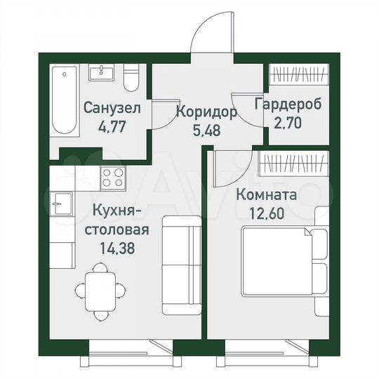 1-к. квартира, 39,9 м², 3/3 эт.