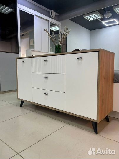 Комод большой мдф белый/дуб золотой