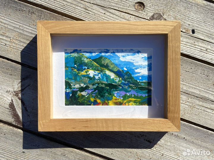 Пейзаж картина цветущие горы, ручная работа этюд