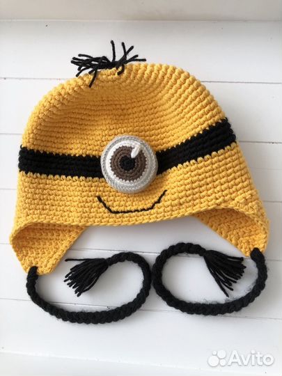 Шапка вязаная миньон и лягушка детская