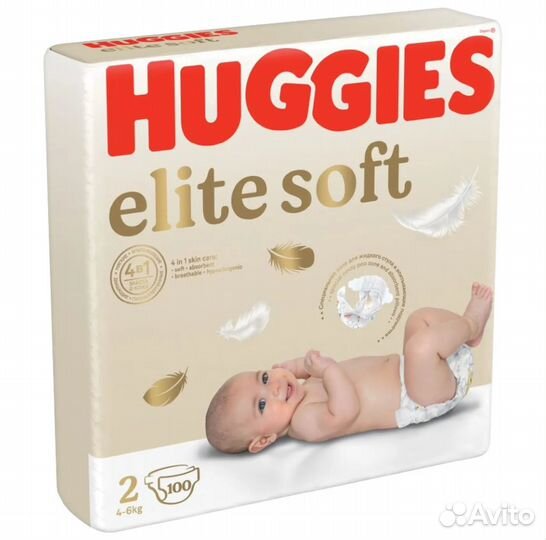 Подгузники Huggies Elite Soft 2 (4-6кг) 100 шт