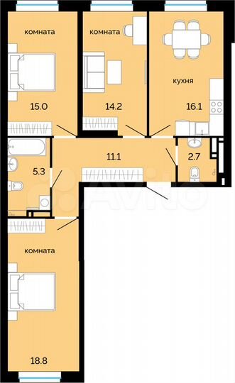 3-к. квартира, 83,2 м², 14/25 эт.