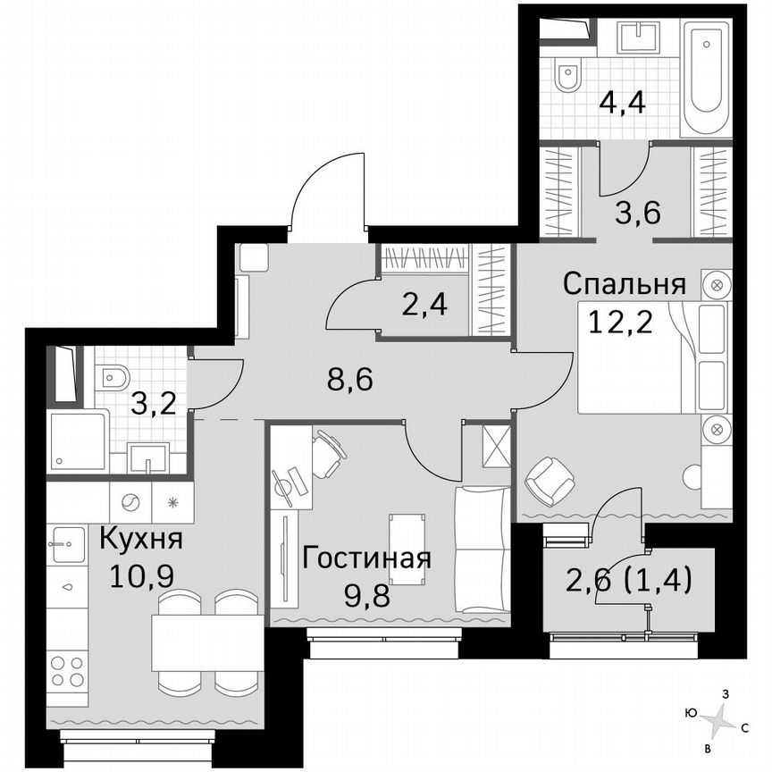 2-к. квартира, 56,4 м², 24/24 эт.