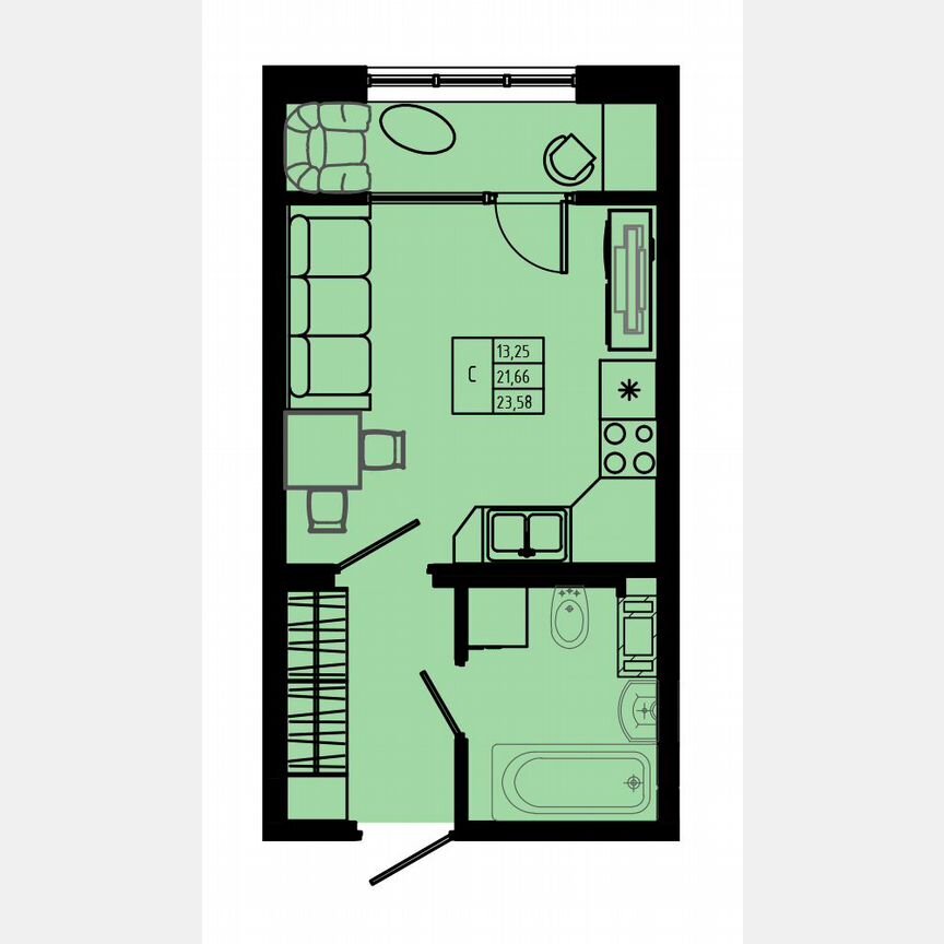 Квартира-студия, 23,8 м², 8/8 эт.