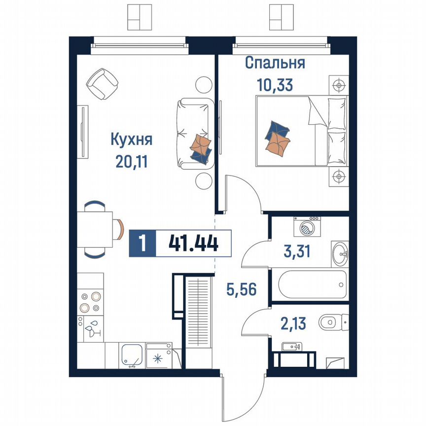 1-к. квартира, 41,4 м², 8/18 эт.