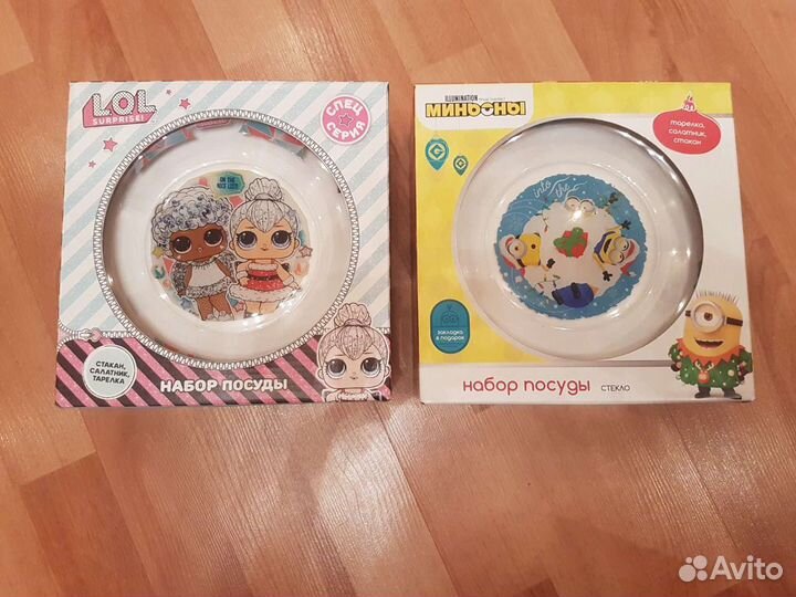 Набор стеклянной детской посуды миньон