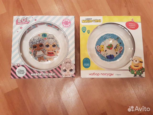 Набор стеклянной детской посуды миньон