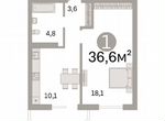 1-к. квартира, 36,5 м², 1/16 эт.