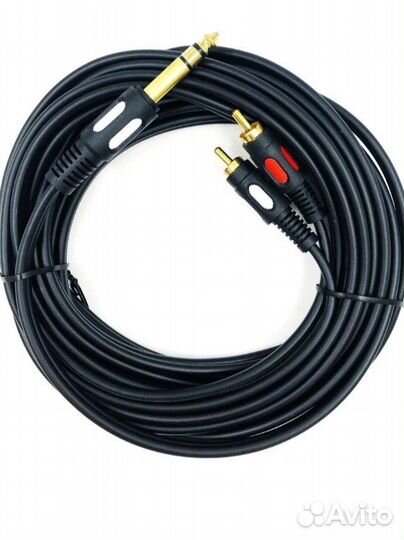 Шнур 6.35мм штекер стерео - 2 x RCA позолоч. 5.0м