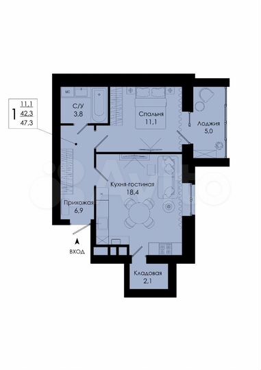 1-к. квартира, 47,3 м², 9/10 эт.