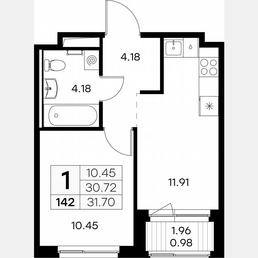 1-к. квартира, 31,7 м², 2/9 эт.