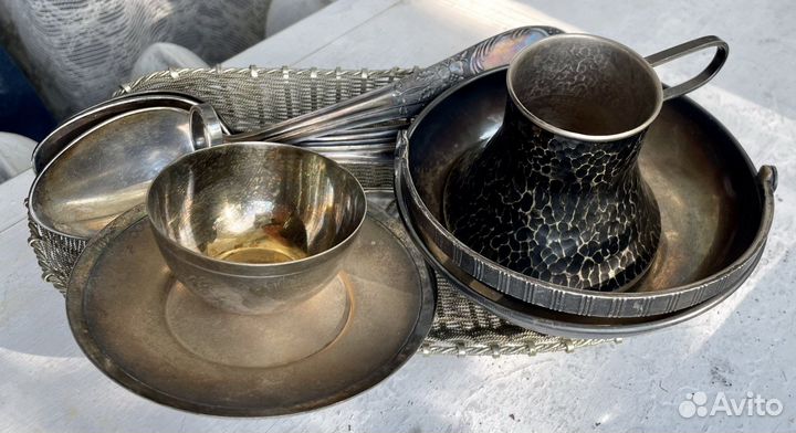 Винтажная Мельхиоровая с позолотой посуда