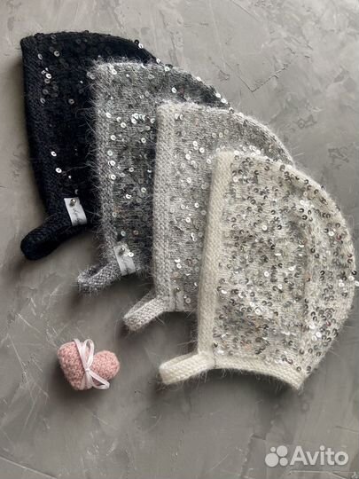 Чепчик пайетки и пух норки