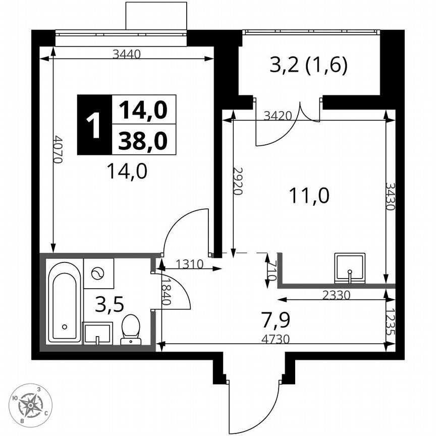 1-к. квартира, 38 м², 20/24 эт.