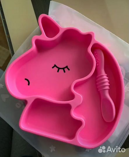 Силиконовая тарелка детская с ложкой