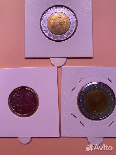 Монеты- 2 Италия; 1 монета - Испания