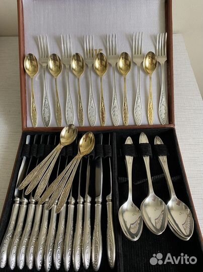 Мельхиоровые ложки, ножи, вилки, «Пламя», «Роза»