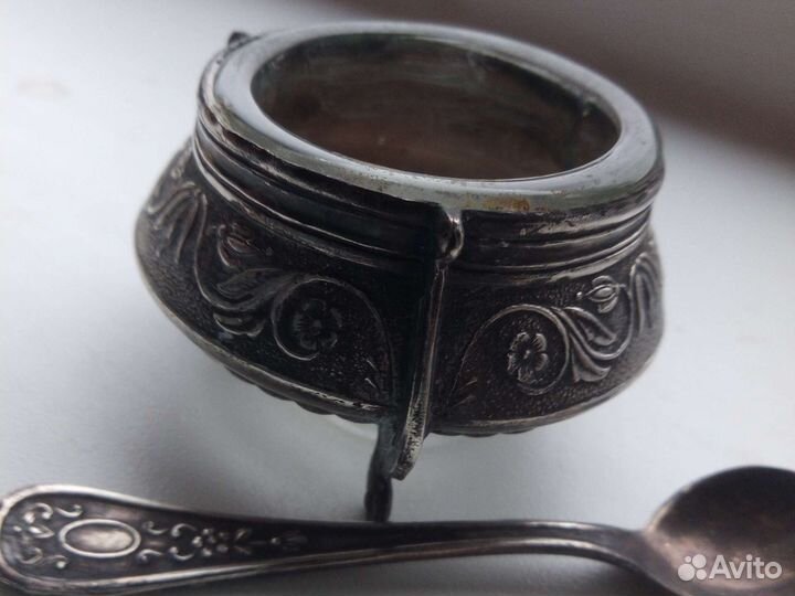 Солонка мельхиор СССР, с ложечкой