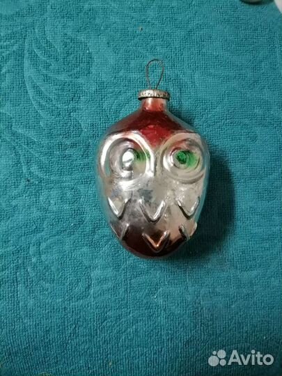 Елочная игрушка СССР сова толстое стекло