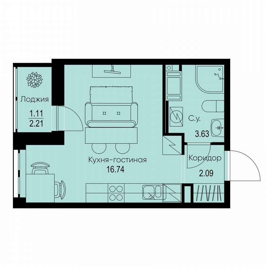 Квартира-студия, 23,6 м², 9/9 эт.