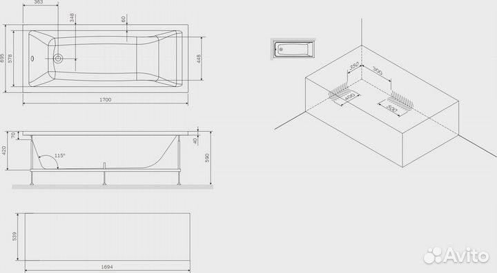 Акриловая ванна Stworki Карлстад 170x70