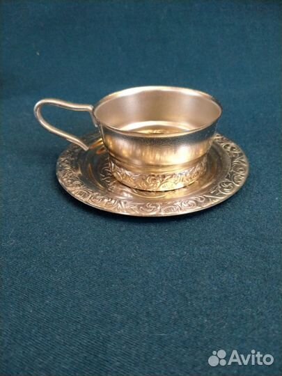 Мельхиоровый подстаканник с блюдцем СССР