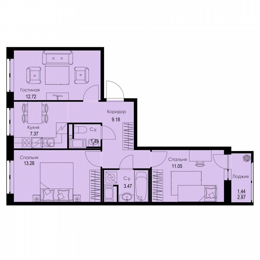 3-к. квартира, 60 м², 6/9 эт.