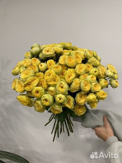 Букет из пионовидных кустовых желтых роз