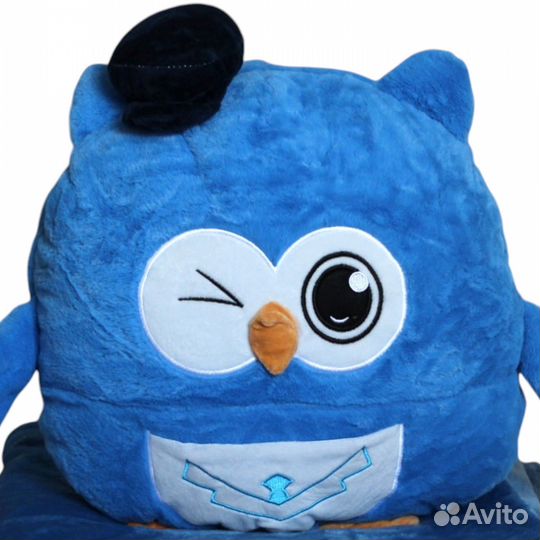 Мягкая игрушка с пледом внутри Сова синяя, 3в1