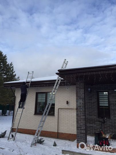 Гирлянды монтаж оформление домов Новогодних ёлок