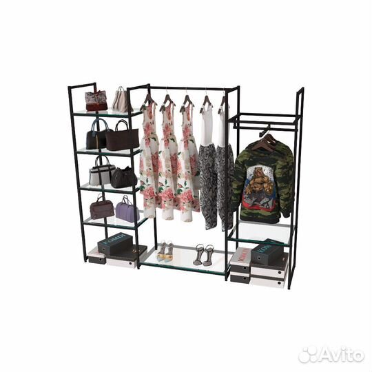 Стеллаж для одежды кс-1707 со стеклом в стиле Loft