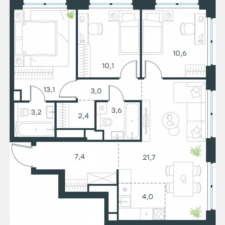 4-к. квартира, 79,1 м², 44/48 эт.