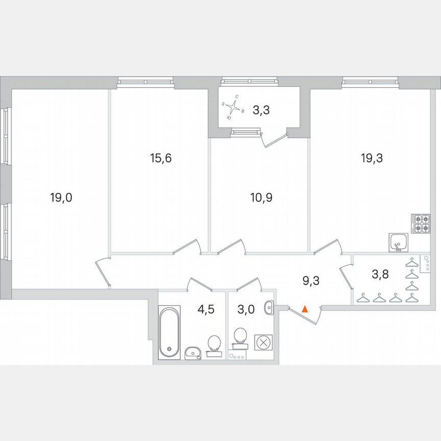 3-к. квартира, 87,1 м², 1/4 эт.