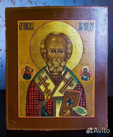 Старинная храмовая икона Николай Чудотворец 19 век