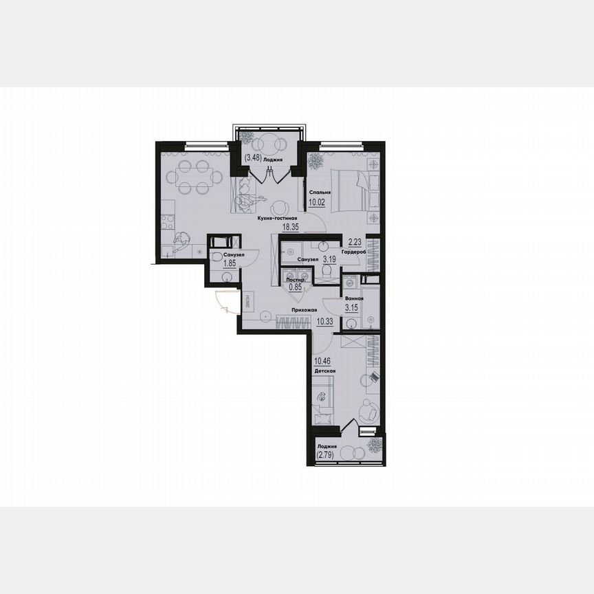 2-к. квартира, 63,6 м², 6/12 эт.