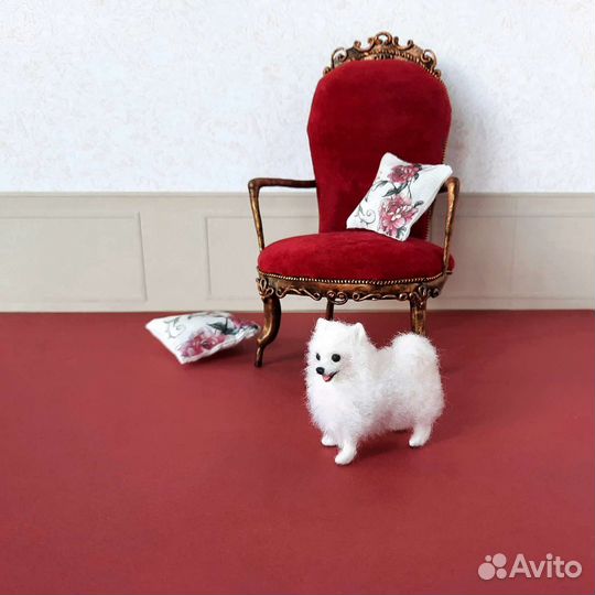 Фигурка белого Померанского шпица, миниатюра 5 см