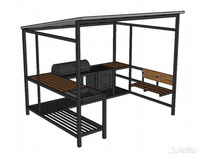 Мангальная зона с печью и раковиной