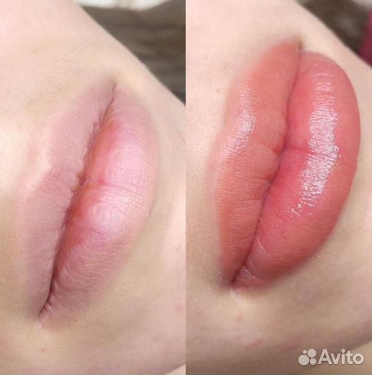 Перманентный макияж пудровые брови, губы