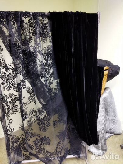 Бархат шёлк портьерный и сетка черные Франция