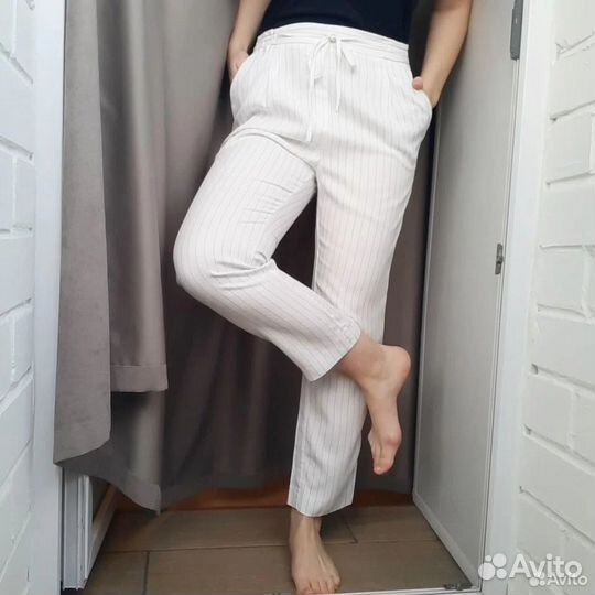 Белые брюки в полоску 44, домашние штаны