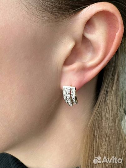 Золотые серьги СССР с бриллиантами 585 / 6.98 гр