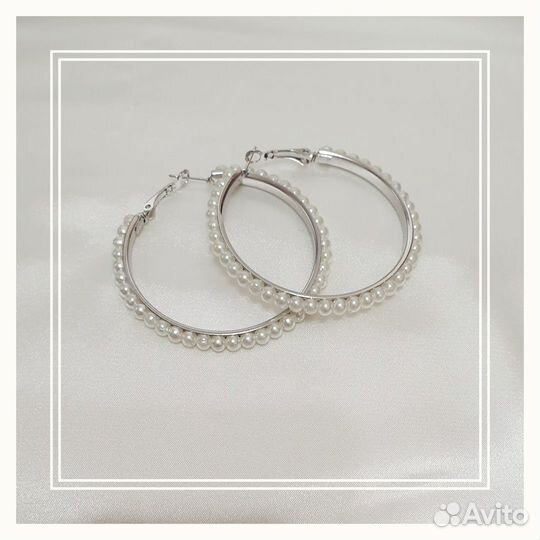 Серьги-кольца с жемчугом 5 см